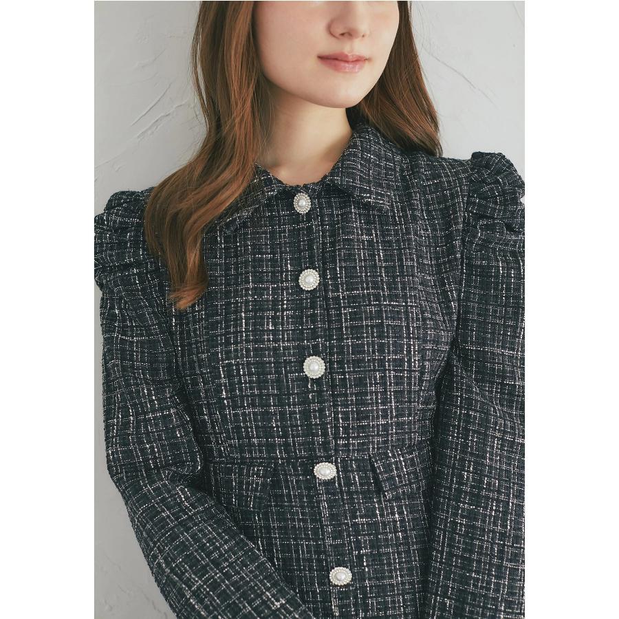 【新品未使用タグ付き】tocco closet ツイードシャツワンピース パール釦パワーショルダーツイードシャツワンピース