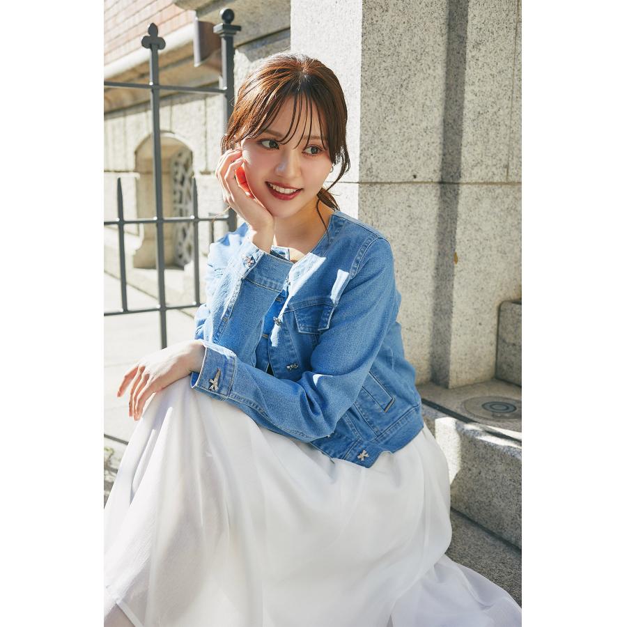 tocco closet（トッコ クローゼット） ビジューリボン釦ノーカラー