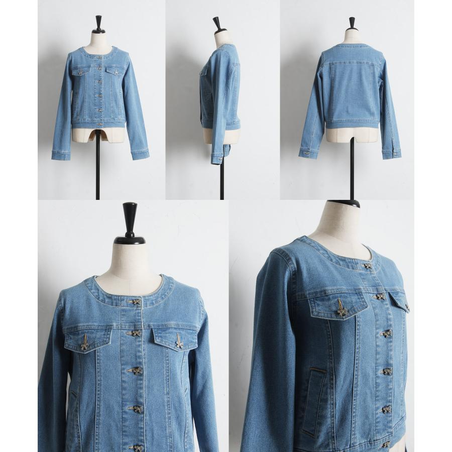 tocco closet（トッコ クローゼット） ビジューリボン釦ノーカラー