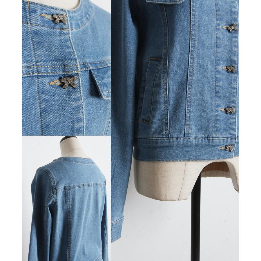 tocco closet（トッコ クローゼット） ビジューリボン釦ノーカラー