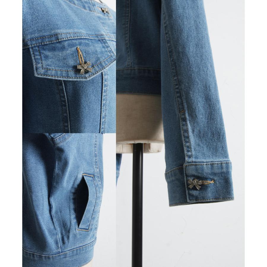 tocco closet（トッコ クローゼット） ビジューリボン釦ノーカラー