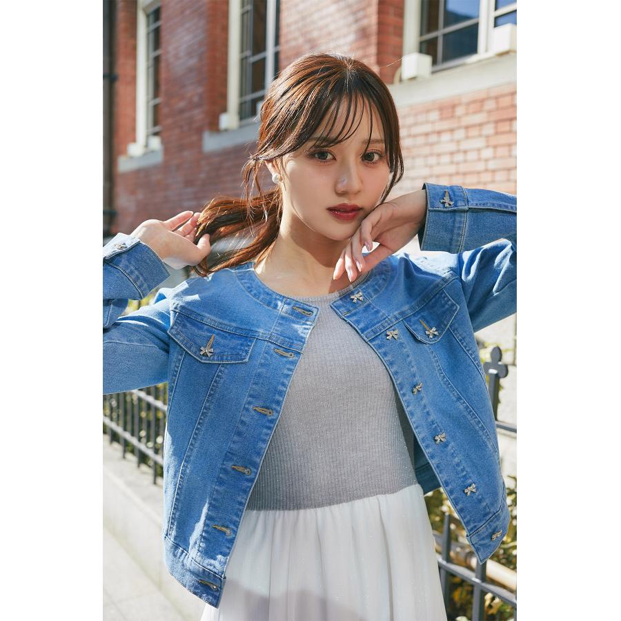 tocco closet（トッコ クローゼット） ビジューリボン釦ノーカラー