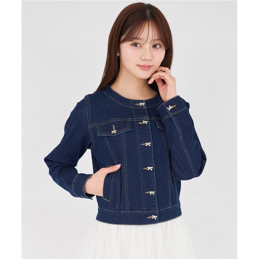 tocco closet（トッコ クローゼット） ビジューリボン釦ノーカラー