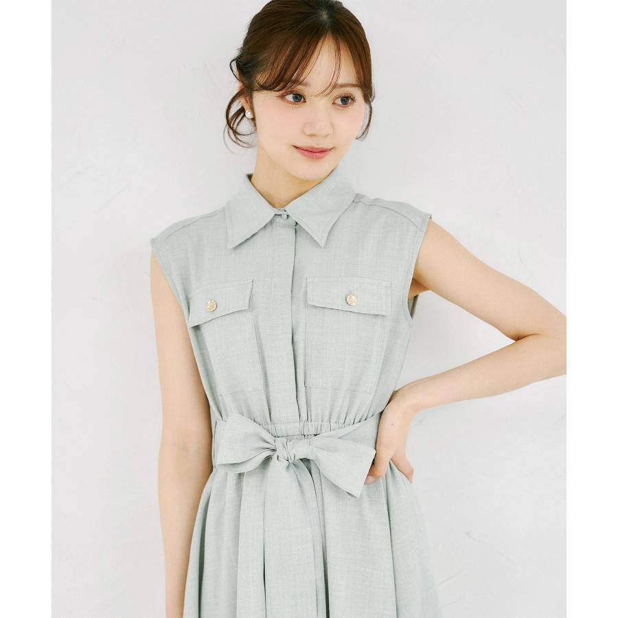 美品✨グレースクラス リネンタッチシャツワンピース 金ボタン ウエストリボン tocco closet（トッコ クローゼット） ウエストリボン付きリネンライク