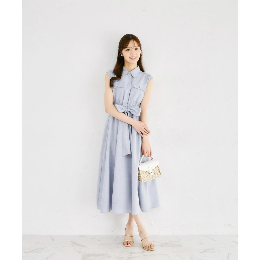 美品✨グレースクラス リネンタッチシャツワンピース 金ボタン ウエストリボン tocco closet（トッコ クローゼット） ウエストリボン付きリネンライク