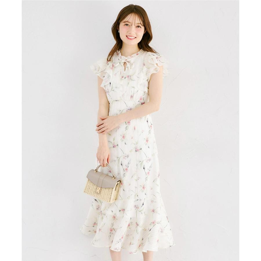 シアーストライプニュアンスフラワーラッフルフリルワンピース tocco tocco closet（トッコ クローゼット） シアーストライプニュアンス