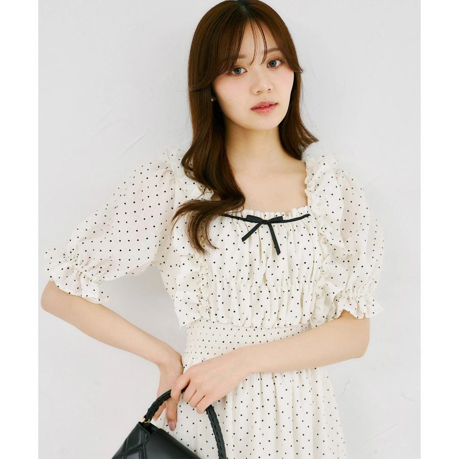 tocco closet（トッコ クローゼット） リボン＆フリル付きウエストシャーリングドットワンピース 《Spring Onepiece ...