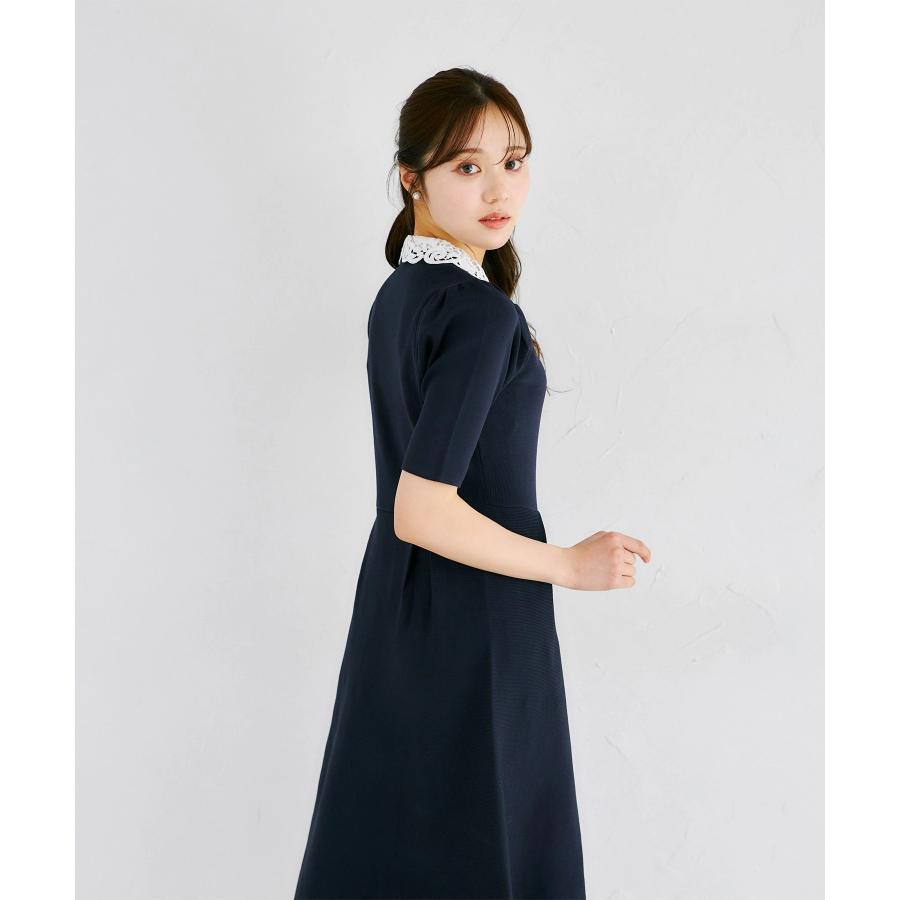 tocco トッコクローゼット　ボウタイ＆レース襟付きパール釦ニットワンピース トッコクローゼット tocco closet マルチWAYボウタイ＆レース襟付き