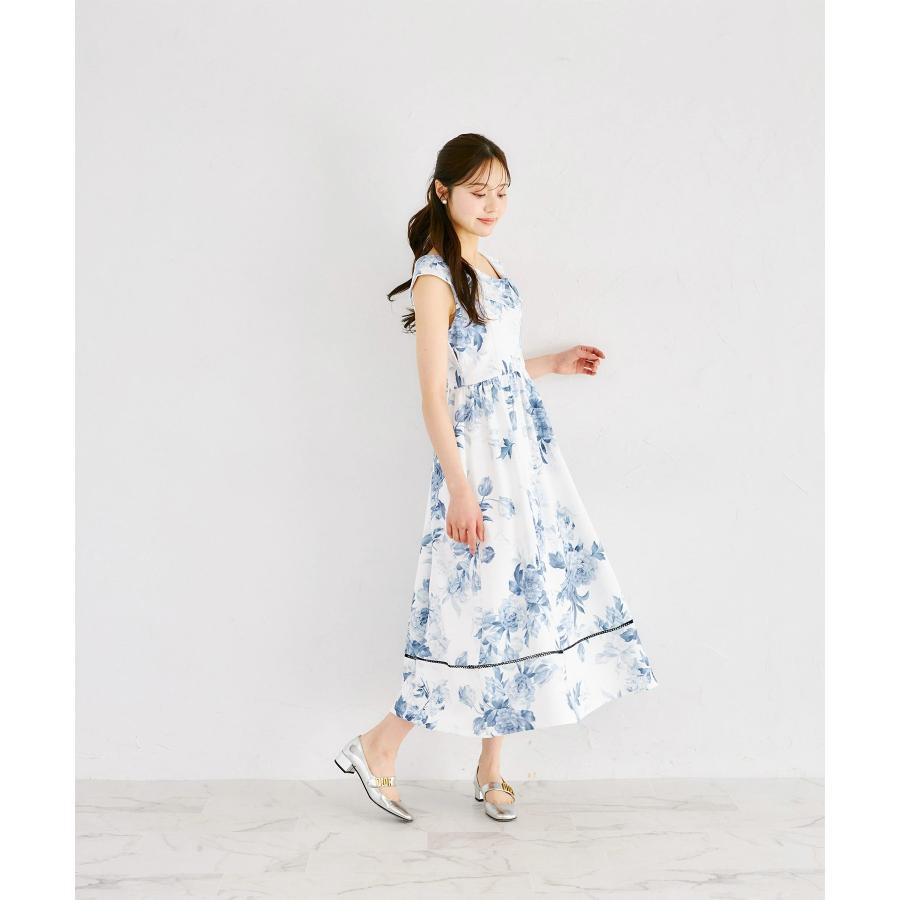 完売商品⭐︎アシンメトリービッグカラーフラワープリントワンピース　ネイビー tocco closet（トッコ クローゼット） アシンメトリービッグカラー