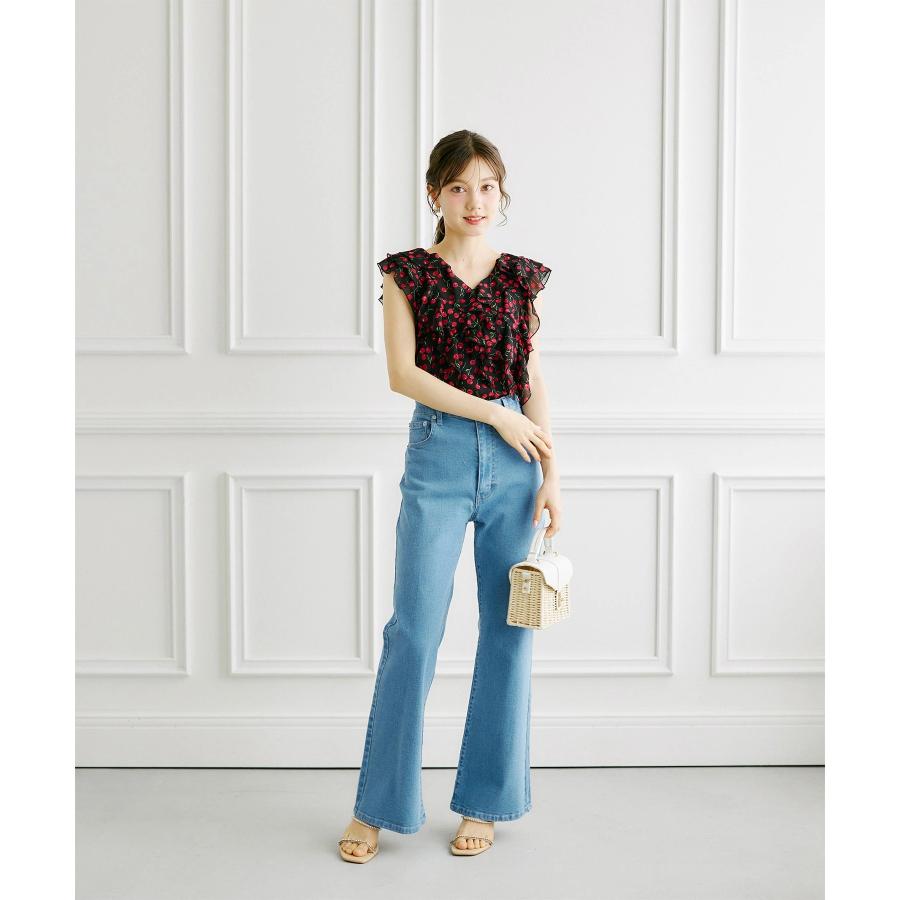 tocco closet（トッコ クローゼット） バックシアーリボン付きセミフレアストレッチデニムパンツ : tocco closet ...