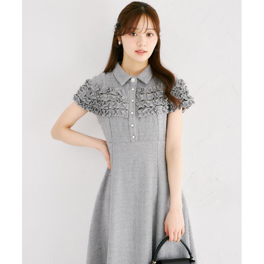 toccocloset ツイードワンピース tocco closet（トッコ クローゼット） ホイップフリル付きパール釦