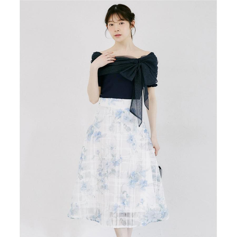 【専用】tocco closet シアーチェック×フラワープリントフレアスカート tocco closet（トッコ クローゼット） シアーチェック×水彩フラワー