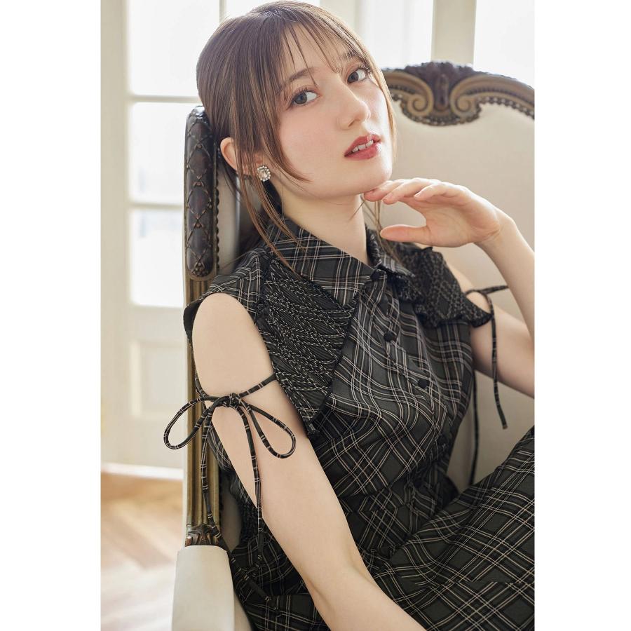 tocco closet リボン付きプリーツフリル切り替えチェック柄