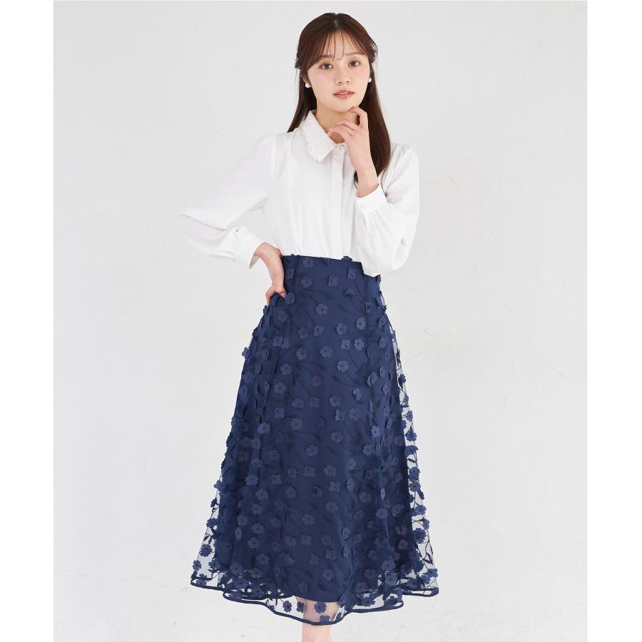 トッコクローゼット 立体フラワーモチーフ刺繍シアーフレアスカート tocco closet（トッコ クローゼット） 立体フラワーモチーフ刺繍シアー