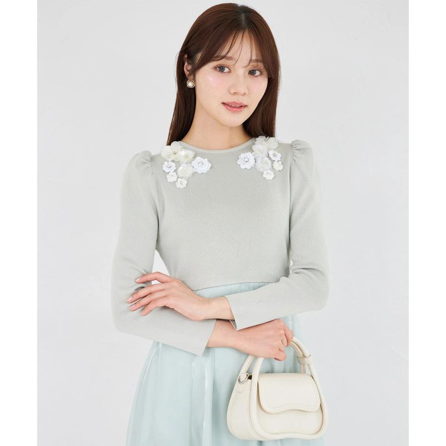 トッコクローゼット　ウエストリボン付きフラワービジューニットドッキングワンピース tocco closet（トッコ クローゼット） ワンピース ウエストリボン付き