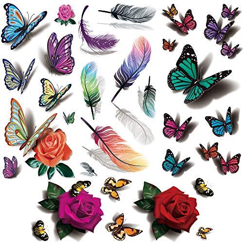 Yesallwas タトゥーシール 薔薇 蝶 3d 羽 8枚セット 入れ墨シール 蝶々 タトゥーステッカー ボディーシール レディ Dej 栃木流通センター 通販 Yahoo ショッピング