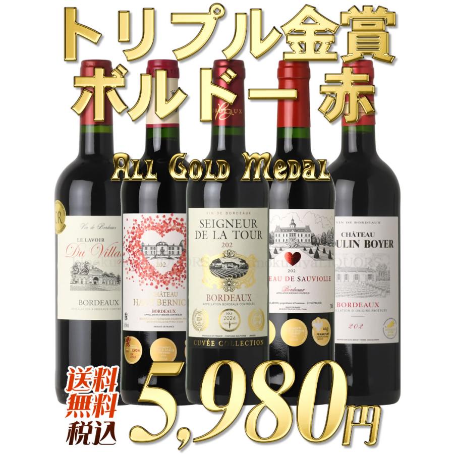 第57弾 トリプル＆ダブル金賞受賞 ボルドー 赤ワイン5本セット フル