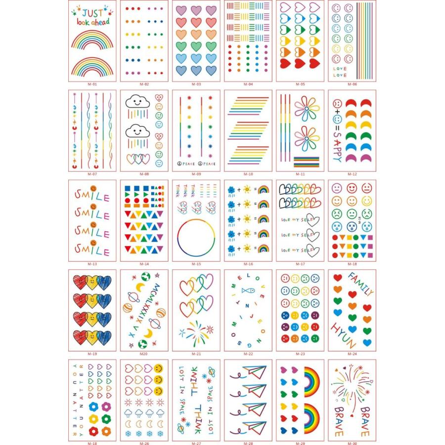Tochno タトゥーシール ステッカー 刺青シール 防水 30枚セット かわいい系モチーフ Ver 2 虹 ハート スマイル 花 お祭り 海水浴 ハロウィン パーティー 在庫限り