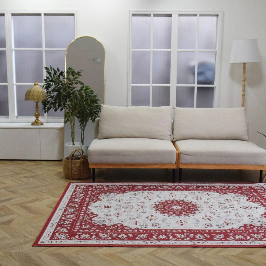 TOCORU ヴィンテージ風 ラグマット ペルシャ140×200cm レッド ヴィンテージ風ラグ TOCORU Series ペルシャ フランネル カット レッド