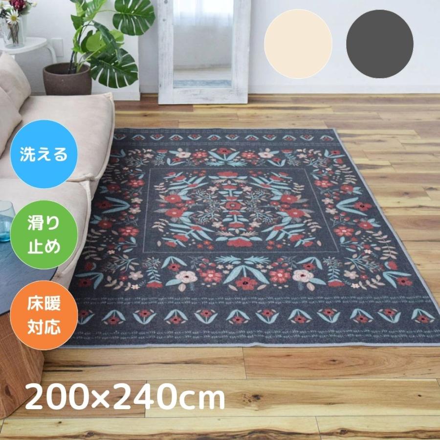 TOCO LIFEラグ(ネイビーと赤の花柄)