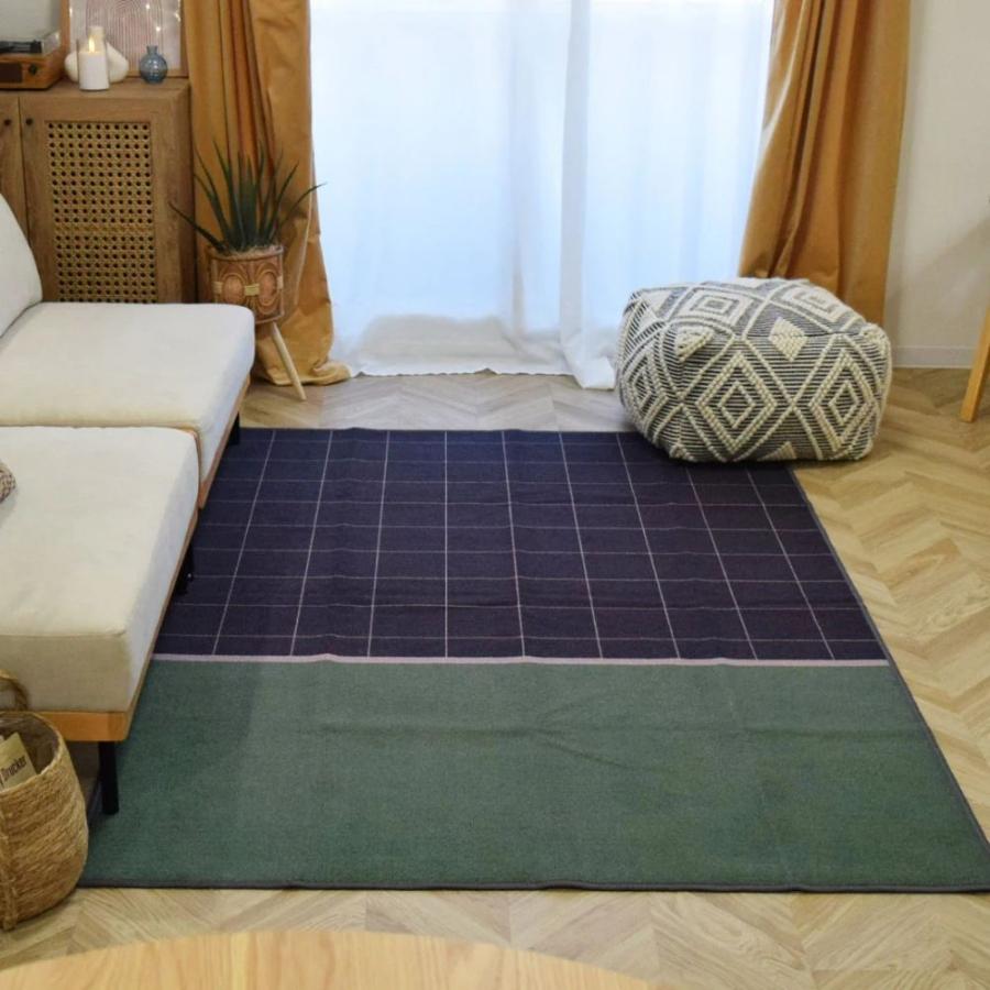 TOCO LIFE モダンチェック 200×200cm ラグ マット カーペット おしゃれ 洗える デザインラグ アート 夏冬兼用 滑り止め_3