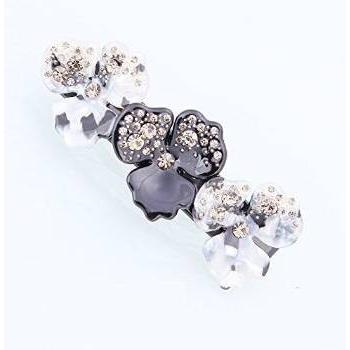 べっ甲風 ヘアバレッタ バレッタ　ブラック風　花びら　きらきら　ストーン入り　　上質　ヘアアクセサリー　レディース　バンス　クリップ　特選バンス | 