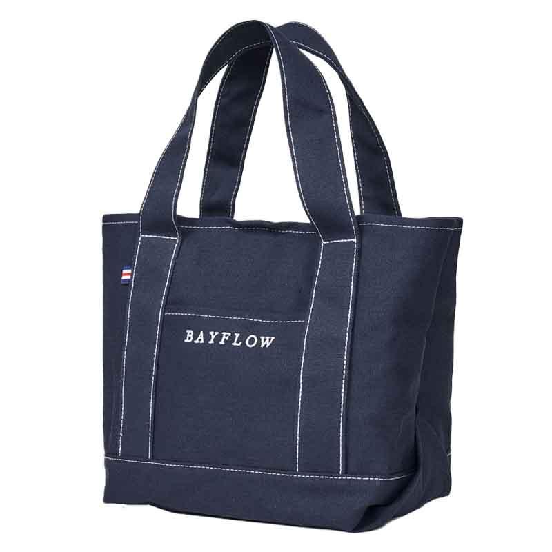 【B5収納OK】酒袋×古布藍染の肩掛けトート 底板付で自立・型崩れなし BAYFLOW（ベイフロー） 収納5ポケット LOGO TOTE BAG ネイビー 底板