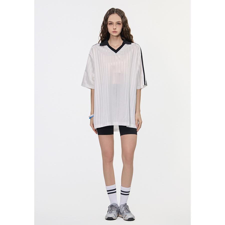 ユニセックス Tシャツ 軽くて 涼しい ストライプ柄 サッカーユニフォーム風 ワイドバージョン 速乾性 に優れた 軽量 Tシャツ 男女OK　DX8843 |  | 18