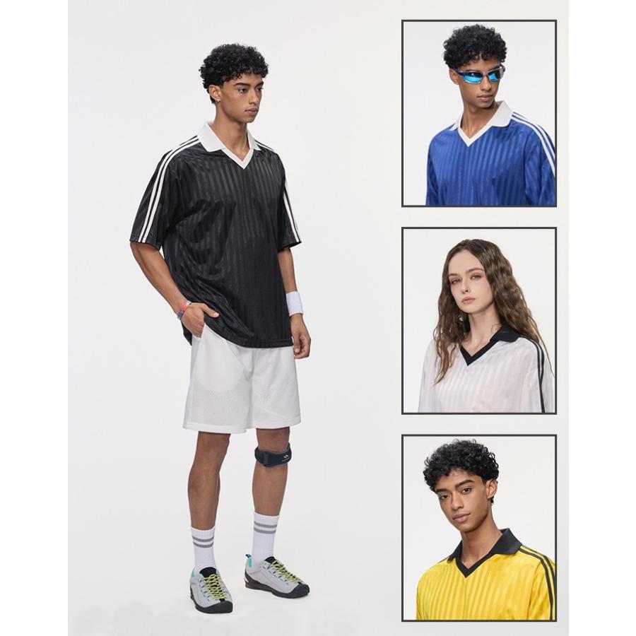 ユニセックス Tシャツ 軽くて 涼しい ストライプ柄 サッカーユニフォーム風 ワイドバージョン 速乾性 に優れた 軽量 Tシャツ 男女OK　DX8843 |  | 05