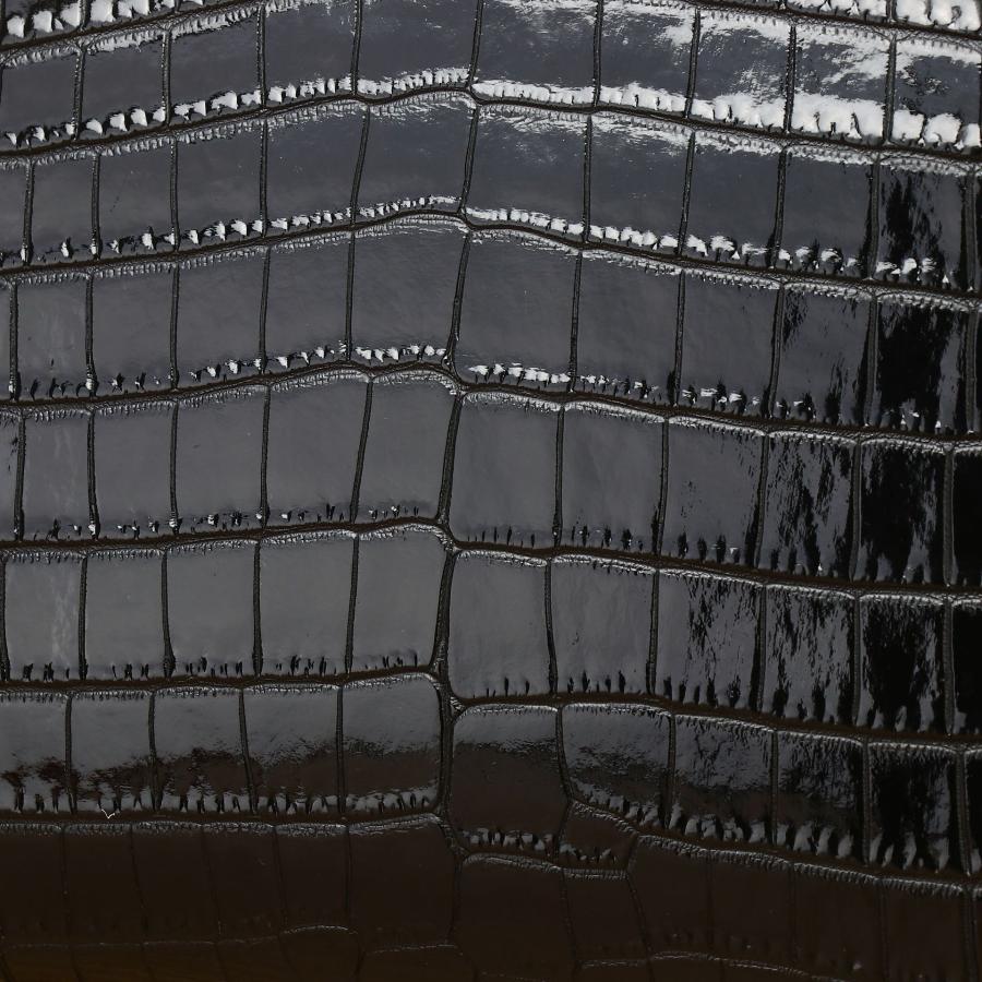 クロコダイル風 仕上げ 本革 レディース ハンドバッグ ブラック BL