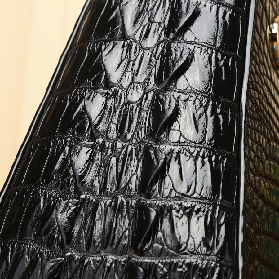 クロコダイル風 仕上げ 本革 レディース ハンドバッグ ブラック BL