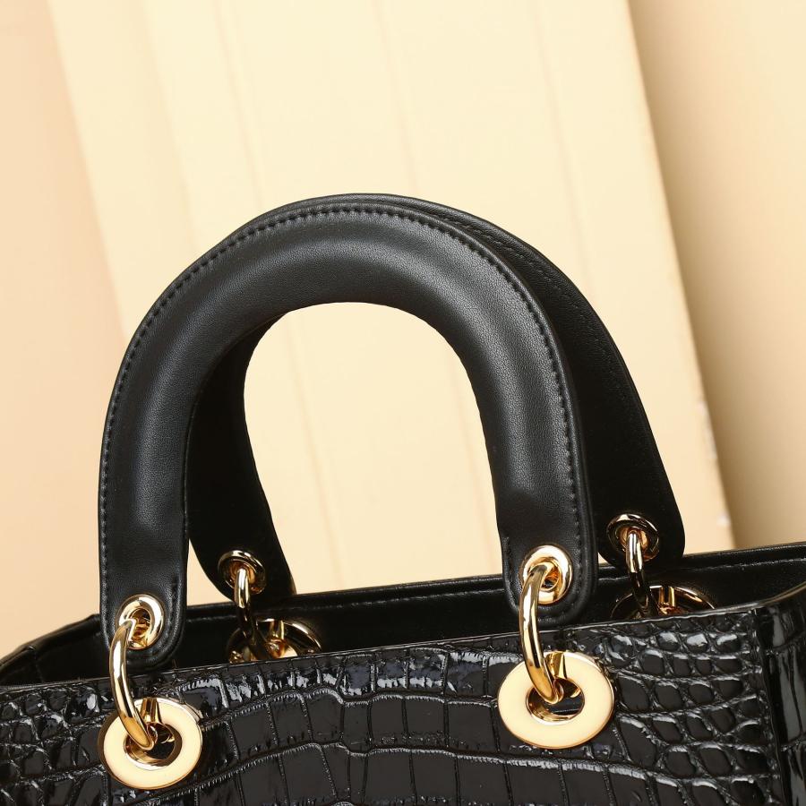 クロコダイル風 仕上げ 本革 レディース ハンドバッグ ホワイト