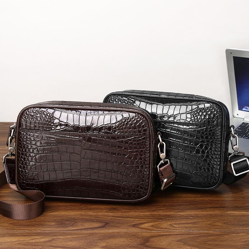 クロコダイル風 仕上げ 本革 メンズ ショルダーバッグ ブラック 6316-2