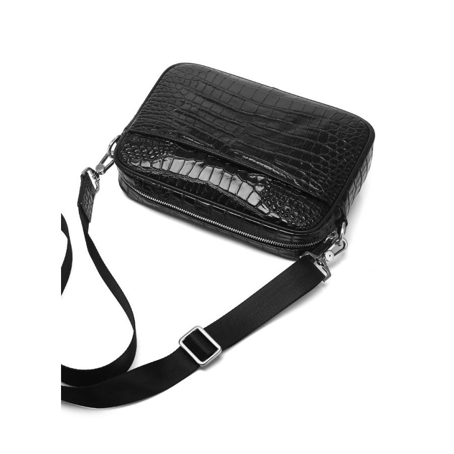 クロコダイル風 仕上げ 本革 メンズ ショルダーバッグ ブラック 6316-2