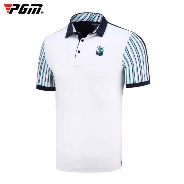 PGM 夏用 メンズウェア　ゴルフメンズウェア　メンズシャツ　半袖ポロシャツ　ストライプ柄　吸汗　弾力性　ストレッチ性　速乾性　通気性　運動しやすい | 