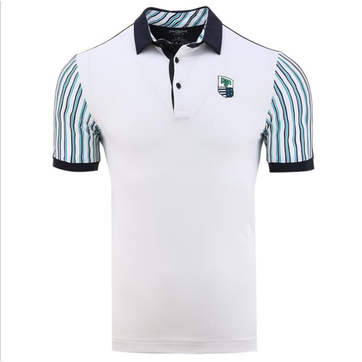 PGM 夏用 メンズウェア　ゴルフメンズウェア　メンズシャツ　半袖ポロシャツ　ストライプ柄　吸汗　弾力性　ストレッチ性　速乾性　通気性　運動しやすい |  | 01