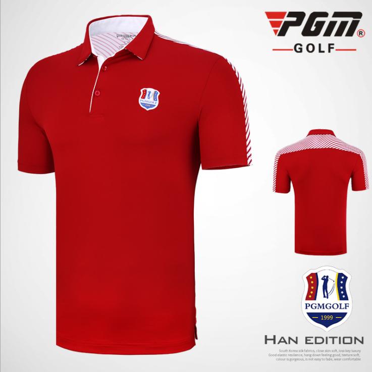 PGM 夏用 メンズウェア　ゴルフメンズウェア　スポーツウェア　半袖シャツ 　半袖ポロシャツ　ストライプ柄　レッド　吸汗　高弾力性　通気性　おしゃれ |  | 01