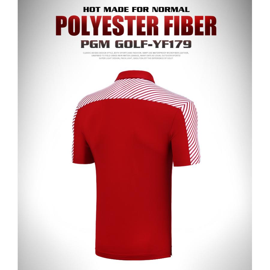 PGM 夏用 メンズウェア　ゴルフメンズウェア　スポーツウェア　半袖シャツ 　半袖ポロシャツ　ストライプ柄　レッド　吸汗　高弾力性　通気性　おしゃれ |  | 03