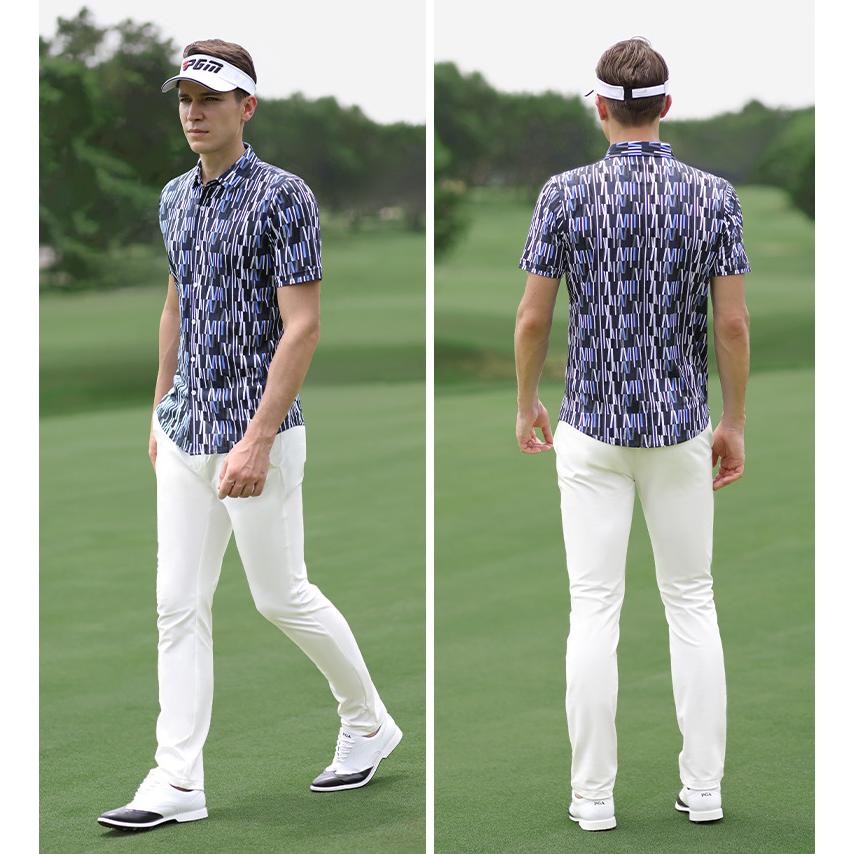 PGM 夏用 メンズウェア　ゴルフメンズウェア　メンズシャツ　半袖シャツ 　半袖ワイシャツ　柄シャツ　 カジュアル　幾何学柄　吸汗　おしゃれ |  | 04