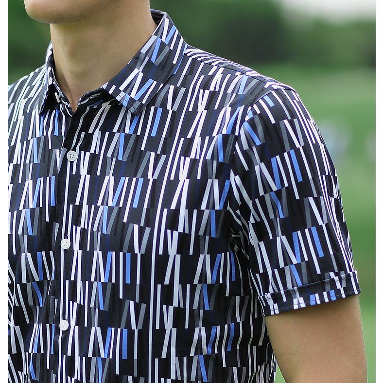 PGM 夏用 メンズウェア　ゴルフメンズウェア　メンズシャツ　半袖シャツ 　半袖ワイシャツ　柄シャツ　 カジュアル　幾何学柄　吸汗　おしゃれ |  | 08