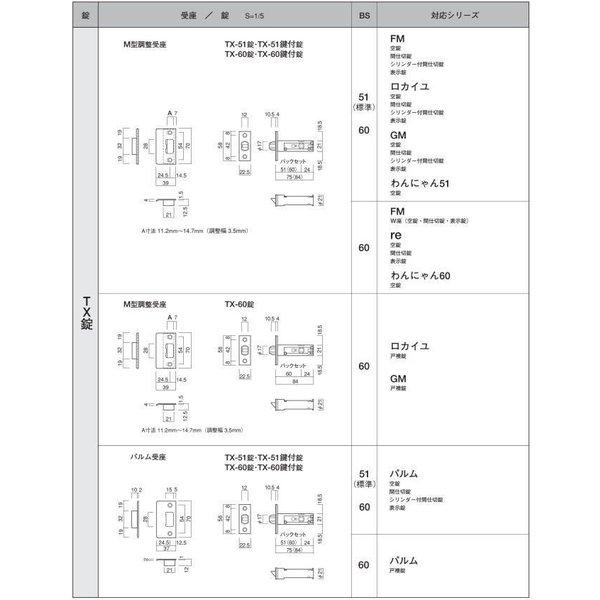 (ネコポス可 6個まで)長沢製作所 レバーハンドル用ラッチ TXS-51錠(空錠) 角フロント板付き (TW-51・TX-51・TWX-51・TM-51)｜todakana｜02