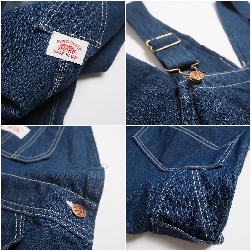 最も完璧な ROUND HOUSE ラウンドハウス MADE IN USA デニムオーバーオール #966 CLASSIC BLUE DENIM BUTTON FLY BIB OVERALLS / RIGID