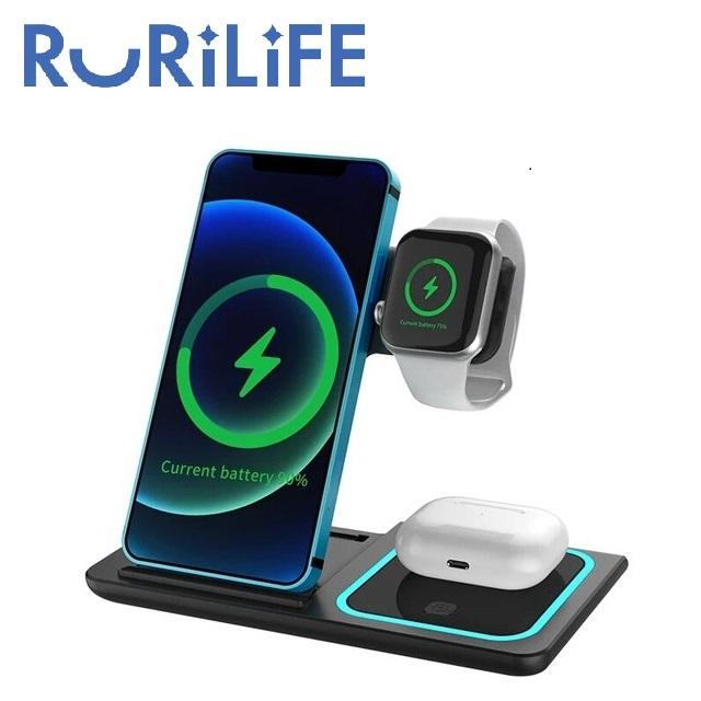 スマホ 充電器 ワイヤレス RURILIFE 3in1 折りたたみ式 ワイヤレス充電