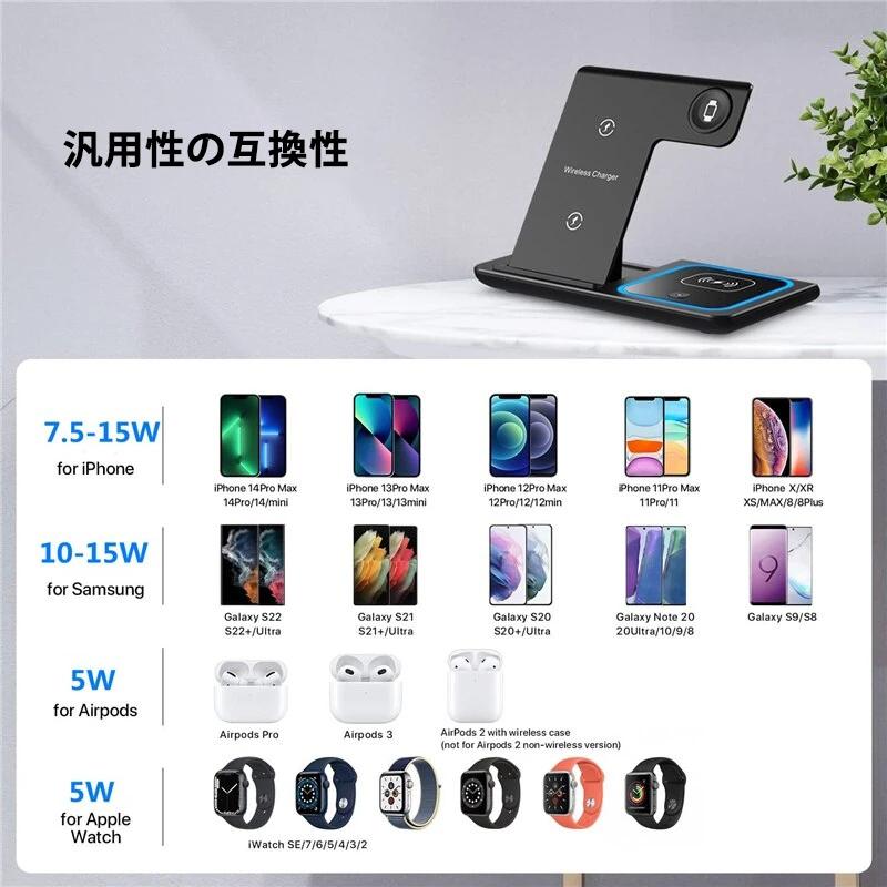 スマホ 充電器 ワイヤレス RURILIFE 3in1 折りたたみ式 ワイヤレス充電