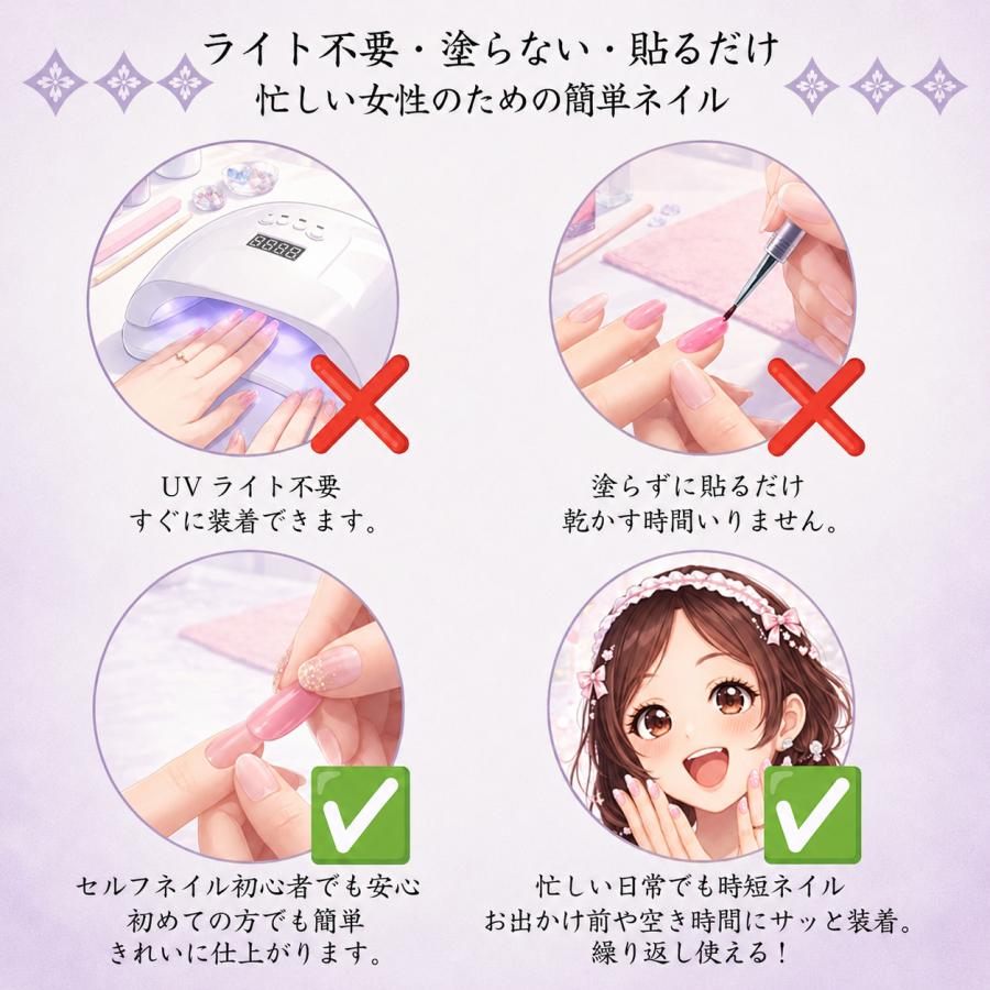 ネイルチップ 6種選択可 10枚入り（S・M 2サイズ）専用ケース・ツール