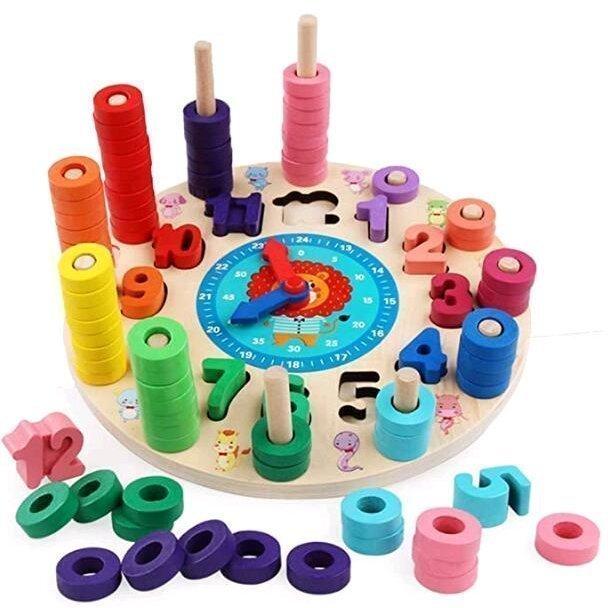 モンテッソーリ 積み木 鐘 木のおもちゃ 知育 学習 時間 パズル 子供 知育玩具 時計 セット 数字や時間のパズル 教具 カラー認識 鐘認識 誕生日のプレゼント｜togawasutoa｜02