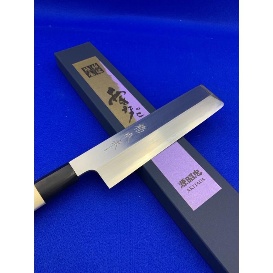 源昭忠 白ニ鋼 薄刃包丁 180mm 江戸薄刃 角型 東型 福本作 水野鍛錬所 本鍛練 水牛柄 手打ち 安来鋼 堺 白紙の画像
