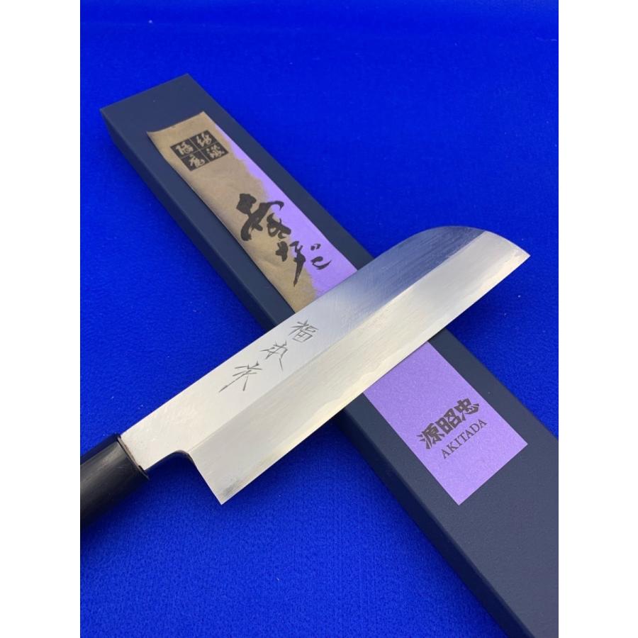源昭忠 白ニ鋼 鎌薄刃包丁 180mm 鎌型 関西型 東型 福本作 水野鍛錬所 本鍛練 水牛柄 手打ち 安来鋼 堺 白紙の画像