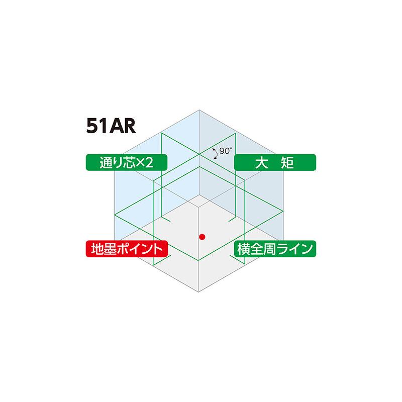 シンワ レーザーロボLEXIA 通り芯x2・大矩・横・地墨 51AR グリーン