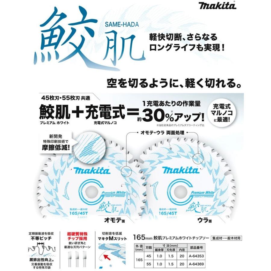 マキタ 鮫肌プレミアムホワイトチップソー 165×55P A-64369 3枚セット マキタ 鮫肌プレミアムホワイトチップソー 165×55P A-64369 3枚セット